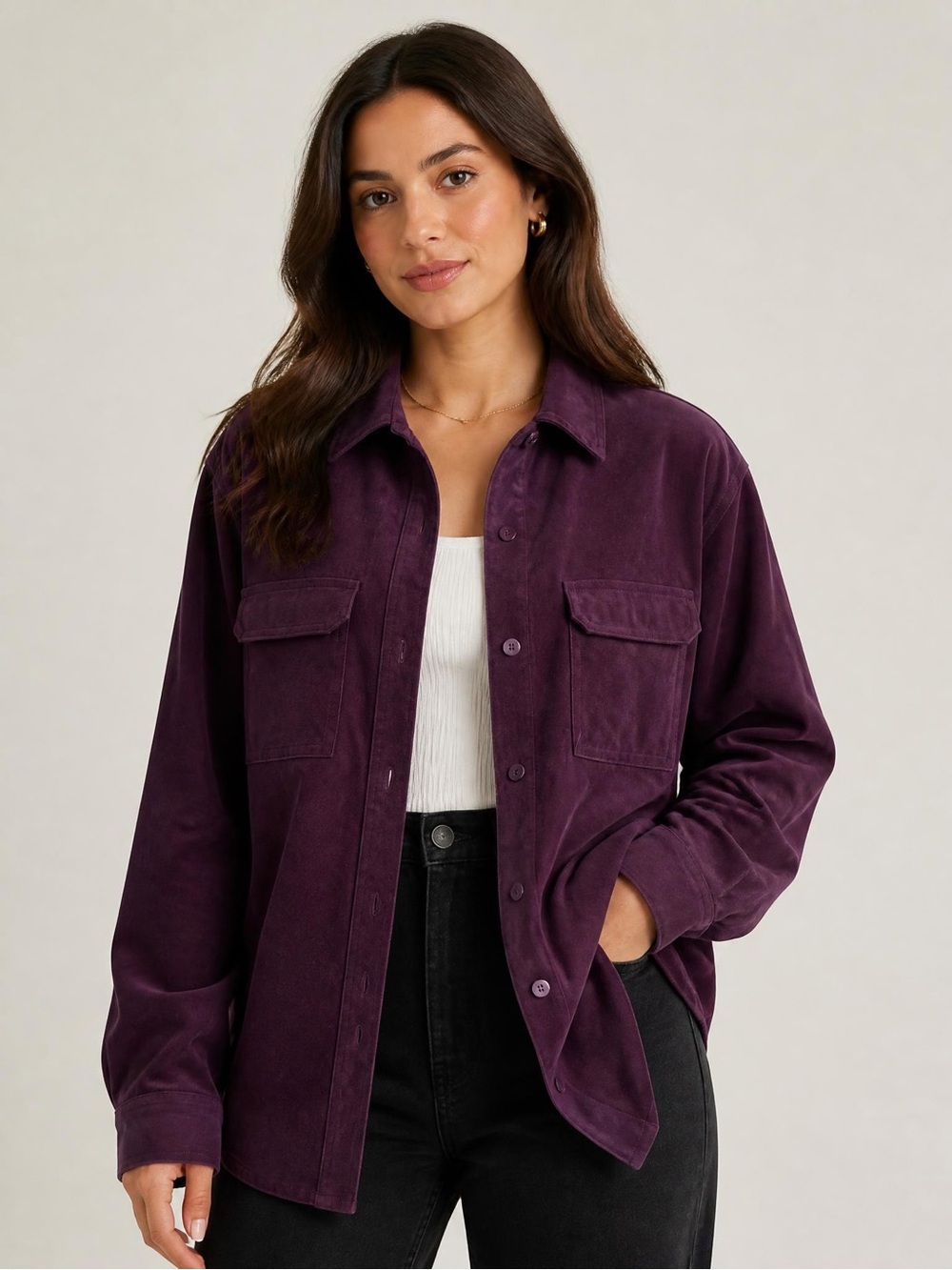 Allison Taylor Stretch Women's M
Purple Solid Collared Long Sleeve shirt